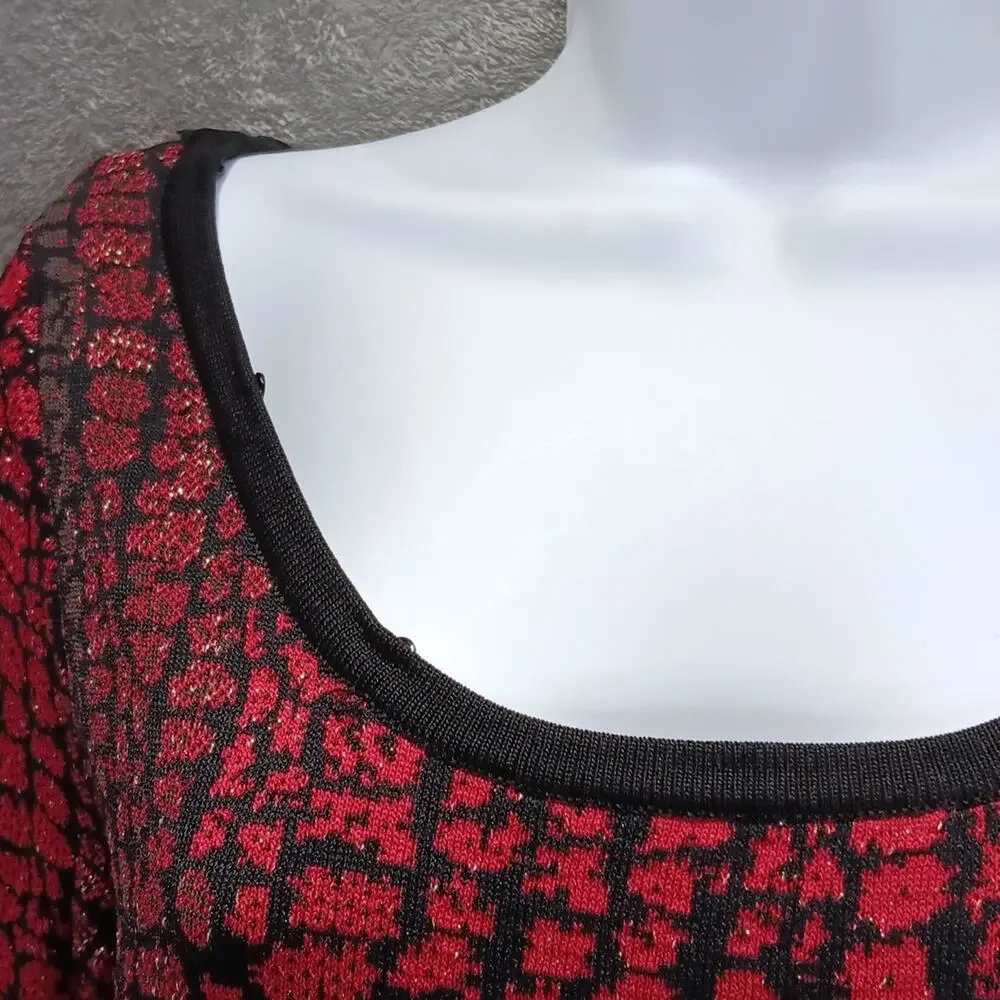 Carmen Marc Valvo Sweater w/ Faux Fur Collar Red‎ & Black Women's Size Small